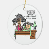 Humoristisch laat chagrijnig slapen keramisch ornament (Links)