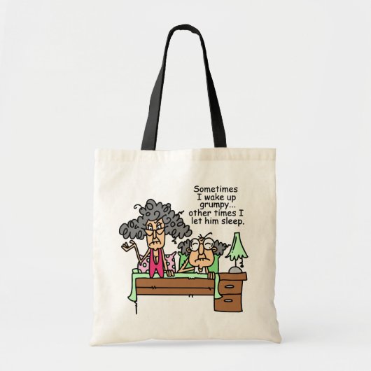 Humoristisch laat chagrijnig slapen tote bag (Voorkant)