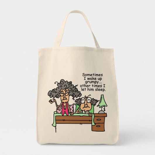 Humoristisch laat chagrijnig slapen tote bag (Voorkant)