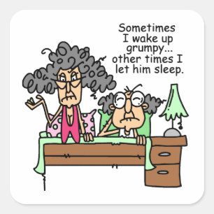 Humoristisch laat chagrijnig slapen vierkante sticker