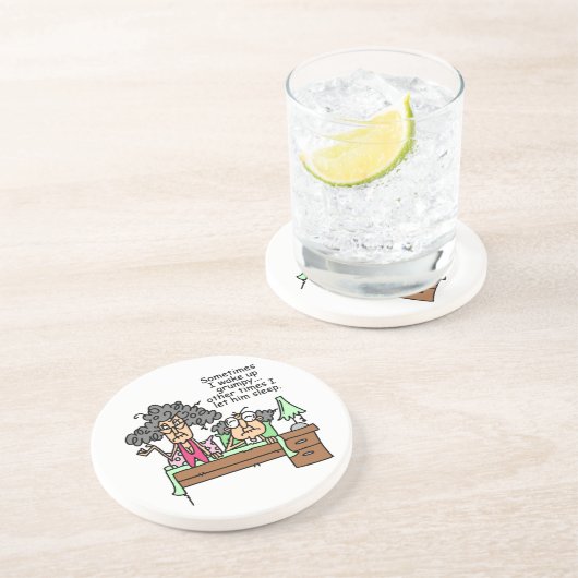 Humoristisch laat chagrijnig slapen zandsteen onderzetter (Zijkant)