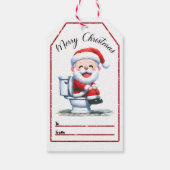 Humoristisch label met kerstman op een wc cadeaulabel (Achterkant)