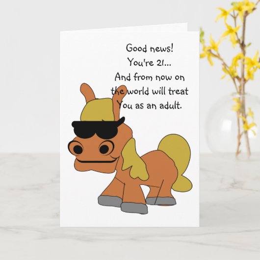 Humoristisch Paardenontwerp Gepersonaliseerde 21e Kaart (Gele Bloem)
