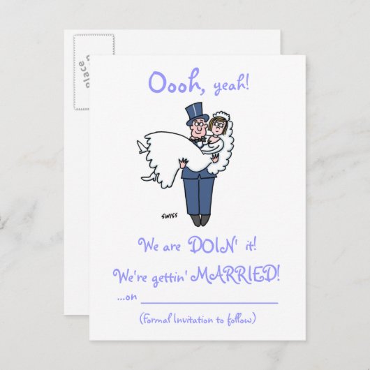 Humoristisch Save the Date Briefkaart (Voorkant / Achterkant)