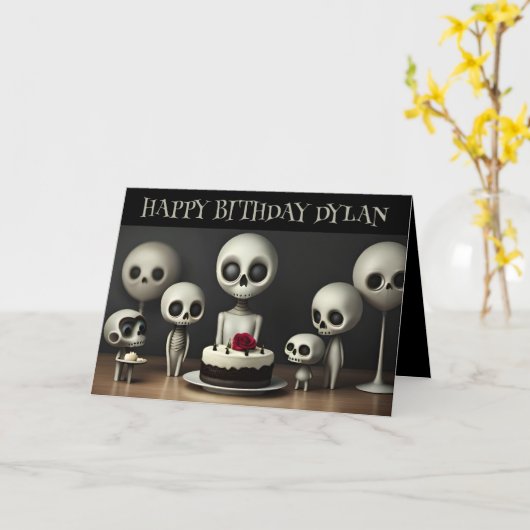 humoristisch schattig skelet verjaardagskaart gril kaart (Gele Bloem)