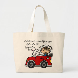 Humoristische autoziekte grote tote bag
