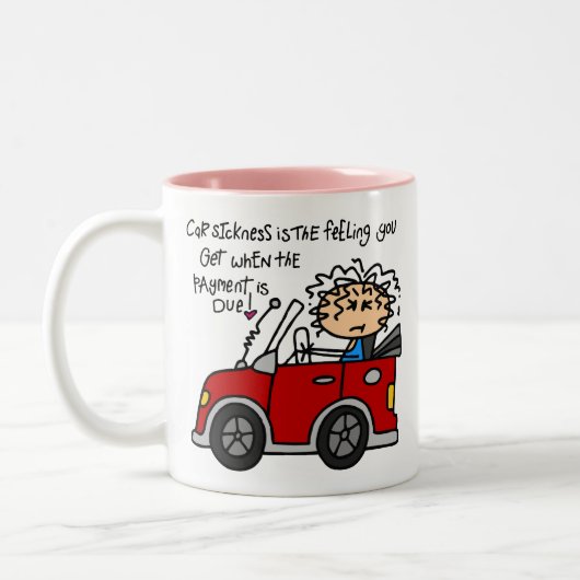 Humoristische autoziekte tweekleurige koffiemok (Links)