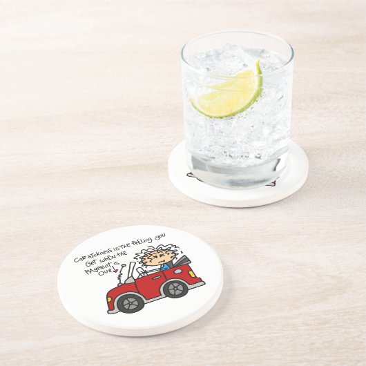 Humoristische autoziekte zandsteen onderzetter (Zijkant)