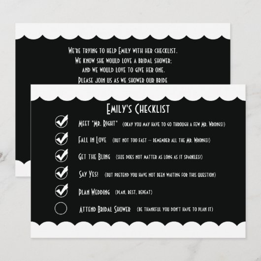 Humoristische bruidsdouche uitnodiging, grappige c kaart (Voorkant / Achterkant)