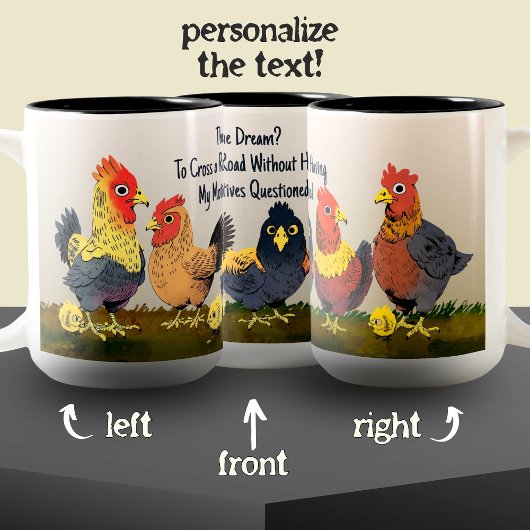 Humoristische Cartoon Chicken Funny Phrase Tweekleurige Koffiemok