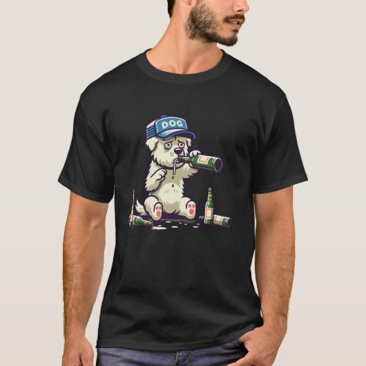 Humoristische Cartoon Dog Drink Beer Design T Shir T-shirt (Voorkant)