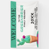 Humoristische Custom Welkom Familie Reünie Cactus Spandoek (Verticaal)