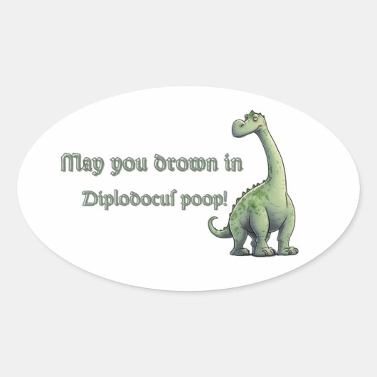 Humoristische Diplodocus Illustratie met Quirky Wi Ovale Sticker (Voorkant)
