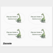 Humoristische Diplodocus Illustratie met Quirky Wi Ovale Sticker (Vel)