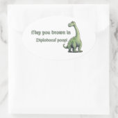 Humoristische Diplodocus Illustratie met Quirky Wi Ovale Sticker (Tas)