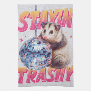 Humoristische Disco Opossum Typografie Grafiek Theedoek