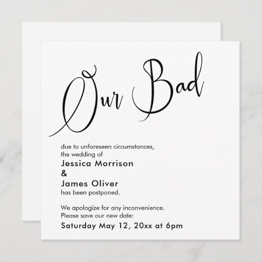 Humoristische, elegante "onze slechte" uitgestelde kaart (Voorkant / Achterkant)