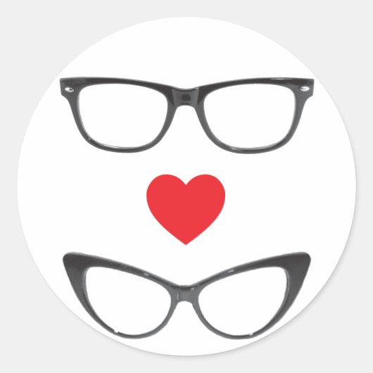 Humoristische Geek Liefde - Hart & Brillen Ronde Sticker (Voorkant)