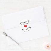 Humoristische Geek Liefde - Hart & Brillen Ronde Sticker (Envelop)