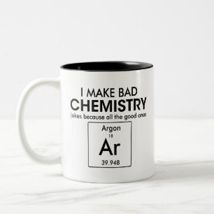Humoristische goede chemie grappen argon grappig g tweekleurige koffiemok