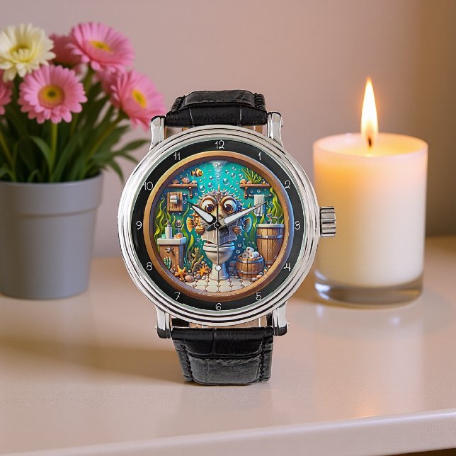 Humoristische grillige kogelvis badkamerklok horloge (Creator heeft geüpload)