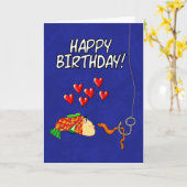 Humoristische Happy Birthday Vis en Aas Kaart (Gele Bloem)