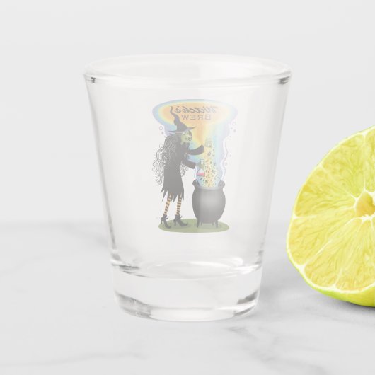 Humoristische heksenbrouwsel met kokende ketel shot glas (Achterkant)