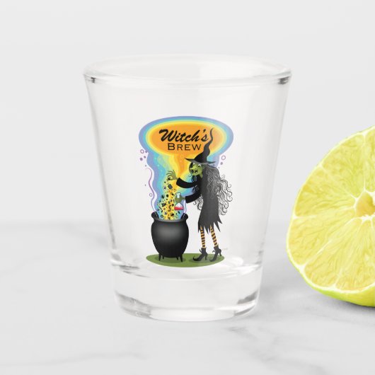 Humoristische heksenbrouwsel met kokende ketel shot glas (Voorkant)