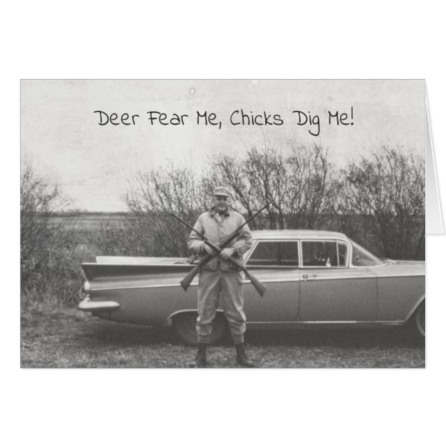 Humoristische jager herten jacht oude auto (Voorkant Horizontaal)