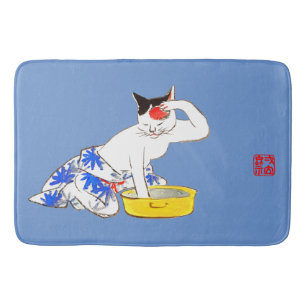 Humoristische Japanse Kat Bathing I Badmat