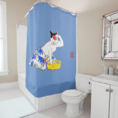Humoristische Japanse Kat Bathing I Douchegordijn (In situ)