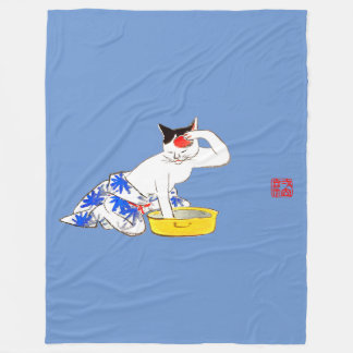 Humoristische Japanse Kat Bathing I Fleece Deken