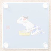 Humoristische Japanse Kat Bathing I Glazen Onderzetter (Achterkant)