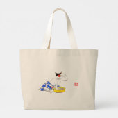 Humoristische Japanse Kat Bathing I Grote Tote Bag (Achterkant)