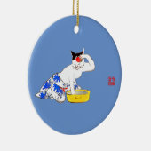 Humoristische Japanse Kat Bathing I Keramisch Ornament (Rechts)