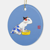 Humoristische Japanse Kat Bathing I Keramisch Ornament (Links)