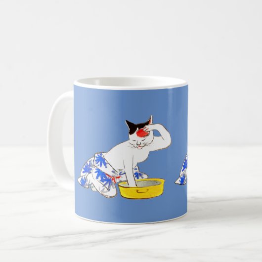 Humoristische Japanse Kat Bathing I Koffiemok (Voorkant links)