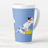Humoristische Japanse Kat Bathing I Latte Mok (Rechterhoek)