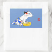 Humoristische Japanse Kat Bathing I Rechthoekige Sticker (Tas)