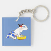 Humoristische Japanse Kat Bathing I Sleutelhanger (Achterkant)