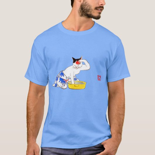 Humoristische Japanse Kat Bathing I T-shirt (Voorkant)