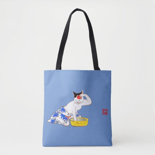 Humoristische Japanse Kat Bathing I Tote Bag (Voorkant)