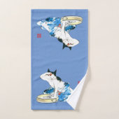 Humoristische Japanse Kat Bathing II Bad Handdoek (Handdoek)