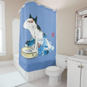 Humoristische Japanse Kat Bathing II Douchegordijn (In situ)