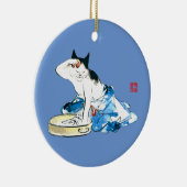 Humoristische Japanse Kat Bathing II Keramisch Ornament (Rechts)