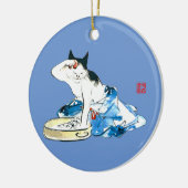 Humoristische Japanse Kat Bathing II Keramisch Ornament (Links)