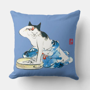Humoristische Japanse Kat Bathing II Kussen
