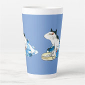 Humoristische Japanse Kat Bathing II Latte Mok (Voorkant)