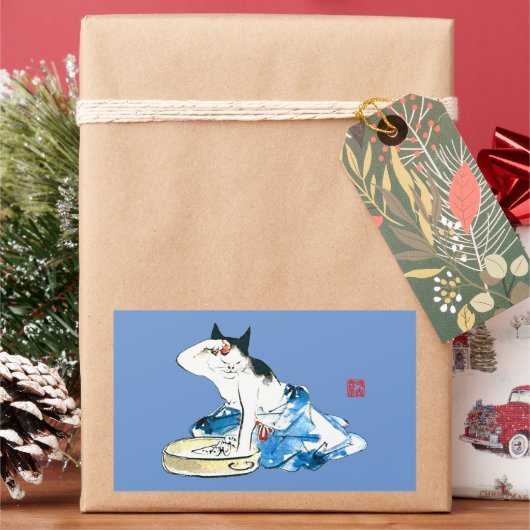 Humoristische Japanse Kat Bathing II Rechthoekige Sticker (Feestdagen)