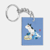 Humoristische Japanse Kat Bathing II Sleutelhanger (Voorkant Links)